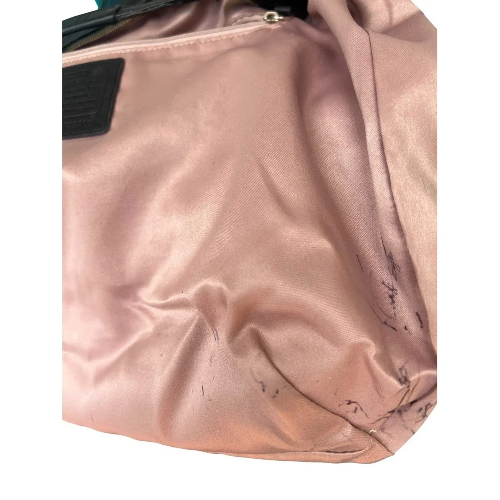 Coach F22309 Kristin Black Leather Pink Satin Liner Hobo Shoulder Bag Flip Lock